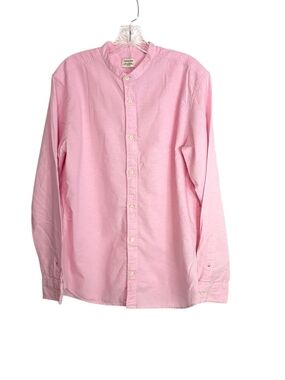 Jack Jones -Classic Linen Blend Pink Mandarine-Collar Men's Shirt - L